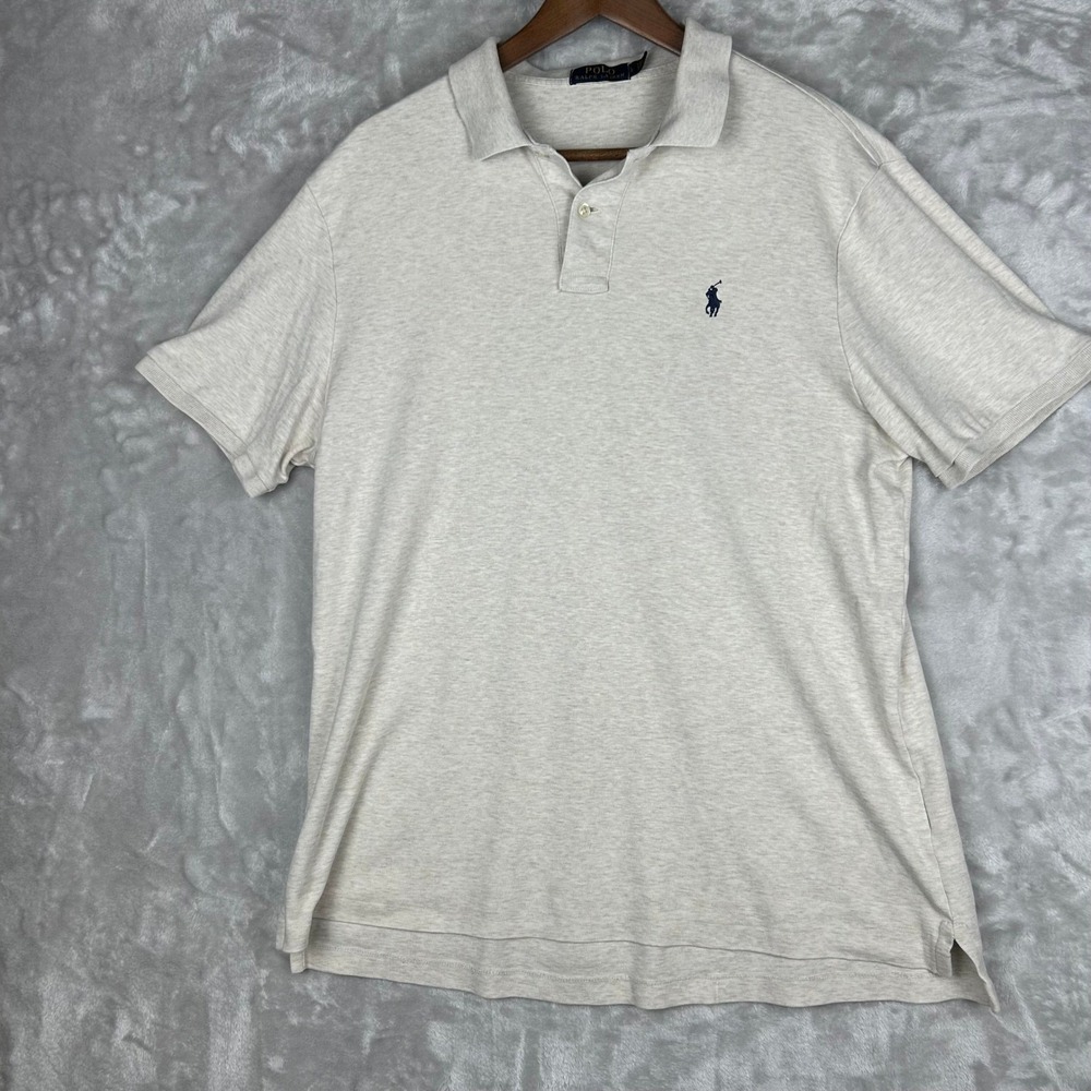 Polo Ralph Lauren Mens Beige‎ Polo Shirt Short Sleeve Casual Top size Large